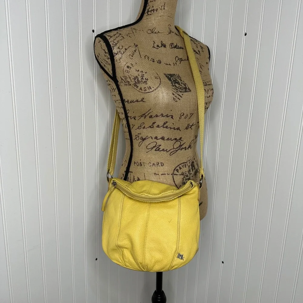 The Sak Deena Yellow Flap Pebbled Leather Crossbody Bag Adjustable Hobo Purse